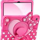 Boaretiu Kids Case for Samsung Galaxy Tab A9 Plus 11 Inch 2023 (SM-X210/X216/X218) - Cute Girly Cartoon Soft 3D Bow Heart Dot Silicone Case with Strap & Rotating Stand Tablet Cover for Girls Teens