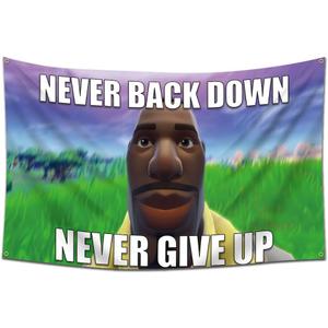 Never Back Down Flag Tapestry Never Give Up Banner Jean Roqua Inspirational Wall Hanging Meme Flag (3x5Ft,Vivid Color,150D Polyster) For Man Cave,Bedroom,Dorm,Gift Needs