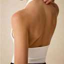 SweatyRocks Women's Sexy Deep V Neck Halter Open Back Ruched Bodysuit Tops (White, XS)