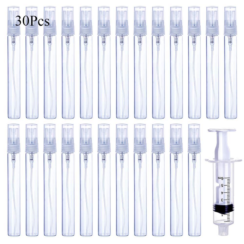 30Pcs 10ml/0.34 Oz Portable Refillable Clear Glass Empty Sprayer Perfume Bottles Cosmetic Atomizers Spray Bottle Container for Travel Party Must Makeup Tool (30Pcs 10ml Clear Glass Perfume Bottles)
