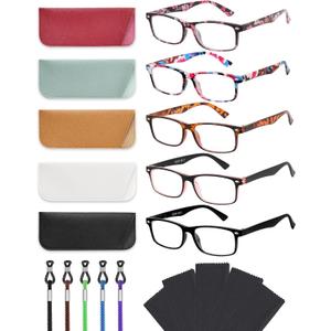 LADEESSE 5-Pack Reading Glasses for Women - Blue Light Blocking Readers for Computer Eye Strain Anti-Glare Men Womens Reader Eyeglasses/W Spring Hinge Bluelight Glass for Woman Eyes Protection(1.00)