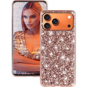 Silicone Case for iPhone 17 Pro Max 5G Phone Case Glitter Sparkle Bling, Hybrid Matte Back Cases Heavy Duty Shockproof Protective Cover for iPhone 17 Pro Max Cute Case for Women 6.9" Funda (Rose Gold)