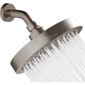 Rainfall Shower Head - 6" High Pressure Shower Heads - 2.5 GPM Shower Heads with Anti-Clog 90 Rubber Jets - 360 Rotation Adjustable Shower Head - Rustproof Bathroom Shower Head (Brushed Nickel)