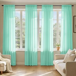 MIULEE Aqua Sheer Curtains 108 Inches Long, 4 Panels Set, Light Filtering Rod Pocket Voile Drapes for Living Room and Bedroom, Airy Soft Fabric Window Treatments, 42 x 108 Inches