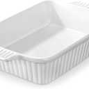 MALACASA 4.4 QT Baking Dish, 9x13 Large Casserole Dish for Oven, Ceramic Baking Pan, Rectangular Lasagna Pan Deep with Handles for Baking, Durable Microwave Oven Safe, Wedding Gift, White, Series BAKE-BAKE