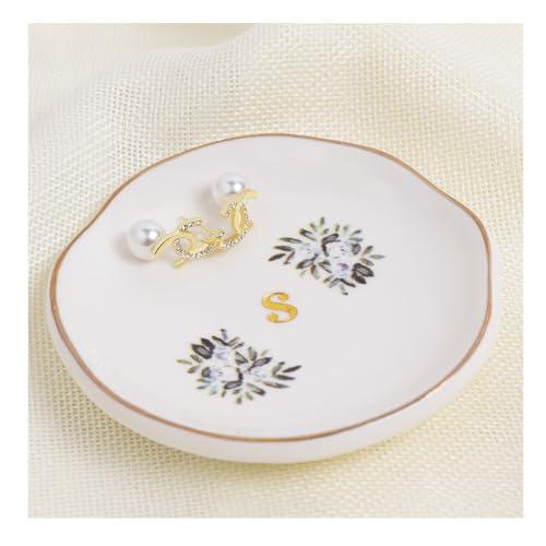 3 x Floral Ceramic Ring Dish, Decorative Jewelry Tray for Rings, Earrings, Necklaces, Trinket Dish for Home Organization, Engagement Ring Dish Holder, Personalized Gift for Mom, Best Friend, Sister