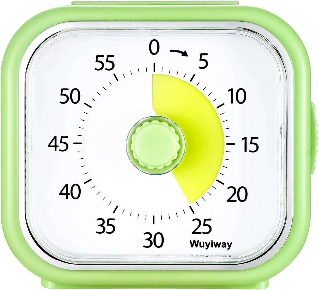 4.2" Wuyiway Visual Timer with Countdown Pause Function, 60-Minute Countdown Timer for Kids and Adults, Silent Classroom Timer, Time Management Tool for Home, School, or Work (Yellow Green)