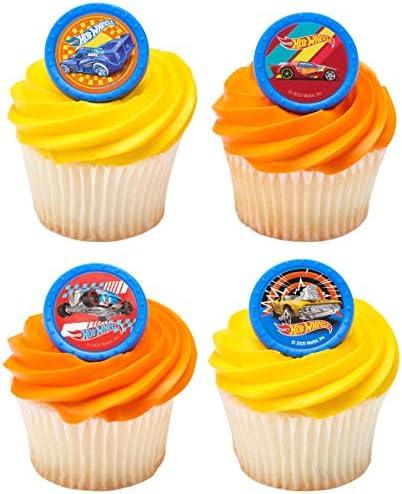 DecoPac Hot Wheels 24 Count Cupcake Toppers - Orange, Yellow Family, Birthday & Children's Day, Set of 24
