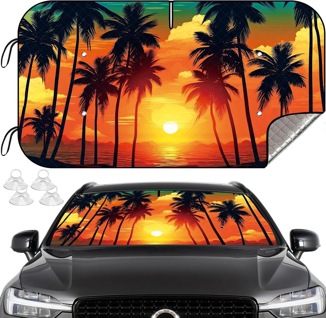 Car Windshield Sun Shade, Foldable Windshield Cover Sunshade Front Window with Enhanced Sun Protection for Cars, SUVs, Hatchback (55" x 29.5") (Prints)