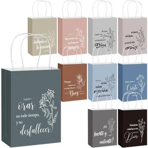 Kolldenn 40 Pcs Spanish Bible Verse Bags Bulk Christian Gift Bags with Handles Inspirational Flower Boho Biblical Religious Gifts for Church Sunday School Mother's Day Baptism Party(Earthy Tones)