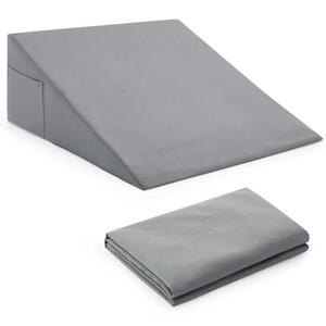 Horbaunal Silver Grey Bed Wedge Pillow Cover with Zipper Design, Wedge Pillowcase Protector with Side Pocket for Storage, 26" L x 25" W x 10" H(Pillow Not Include)