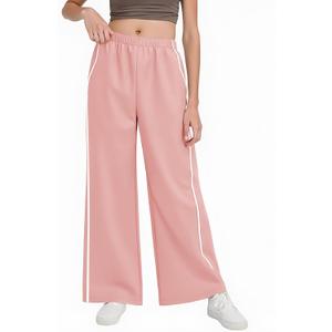 Haloumoning Girls Wide Leg Track Pants Kids Baggy Striped Parachute Pants Athletic Joggers with Pockets 5-14Y (Pink)