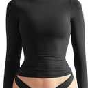 Women's Basic Turtleneck Long Sleeve Tee Shirts Casual Double Layering Going Out Slim Fit Stretchy Tops (Medium, Black)