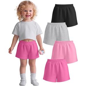 4 Pack Toddler Girl Shorts, 18m-5t | Baggy Pull On Athletic Shorts with Pockets, Elastic Waist SweatShorts, Back to School, Summer Casual Daily Wear, Comfortable