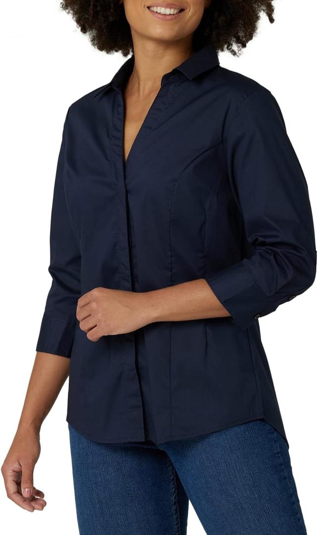 Riders by Lee Indigo Women's Bella Easy Care Quarter Sleeve Woven Shirt (Blue, M)