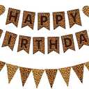 Cheetah Print Birthday Decorations,Leopard Birthday Banner Pennant Banner,Cheetah Leopard Print Party Decor Supplies for Adults Women Girl (Brown)