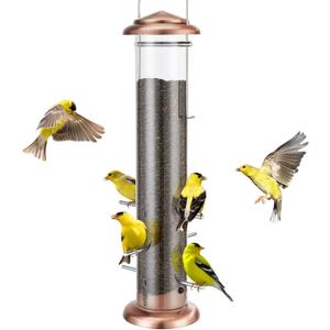 Kingsyard Metal Finch Feeder for Thistle/Nyjer Seed, Tube Bird Feeders for Outdoors Hanging, 2 lbs Large Capacity, Easy to Refill & Clean, Antique Copper