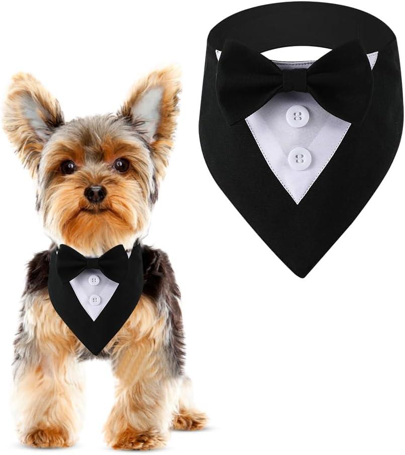 Dog Wedding Bandana, Formal Dog Tuxedo Adjustable Pet Collar with Bow, Small, Medium and Large Wedding Clothing, Birthday Gifts for Dogs (Small, Black)
