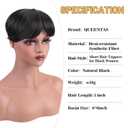 QUEENTAS Black Short Hair Toppers for Women with Thinning Hair 3603D Cover with 5 Clips Hair Pieces Wispy Bangs 6"*6" Large Coverage Men's Toupee(Black/1B)
