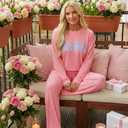 Opemiby Women Pajamas Set Loungewear Ribbed Long Sleeve Top and Pants with Pockets Lounge Pj Set Sleepwear (Small, Pink Mama)