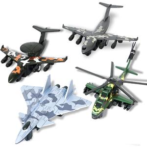 Crelloci 4PCS Army Airplane Toys Set-Diecast Aircraft Plane Model Kit Military Fighter Jet Playset Helicopter Camouflage Pull Back Aircraft Kids Play Vehicle for 3+Year Old Boys Girls