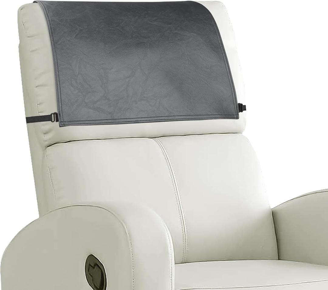 Headrest Cover for Recliner Chair Recliner Headrest Protector Faux Leather Headrest Cover with Elastic Straps Couch Headrest Covers for Furniture Sofa Protector 17 x 27In(Dark Grey)