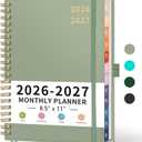 RETTACY 2026-2027 Monthly Planner, Jan 2026 - Dec 2027, Large Size (8.5" x 11"), Agenda, Calendar, 24 Month Tabs, Flexible Plastic Cover, 100 GSM Thick Paper, Spiral-bound (Light Green)