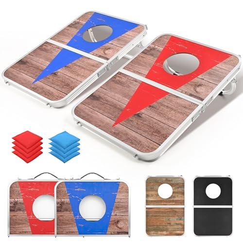 ROPODA Portable Cornhole Board Set,24 x 16 in Corn Hole Games for Adults with 8 Bean Bags, Lightweight Aluminum Alloy Edging Cornhole Set for Outdoor Games，Beach and Tailgates.