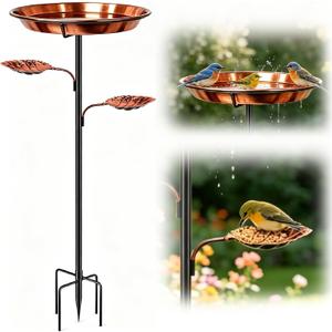 2026 New Bird Bath for Outside, 12 Inch Copper Disc for Bird Baths for Outdoors, Upgraded Vintage Freestanding Birdbath Feeder Bowl for Garden Yard Lawn Decor, 5-Pronged Base & 3 Bowls