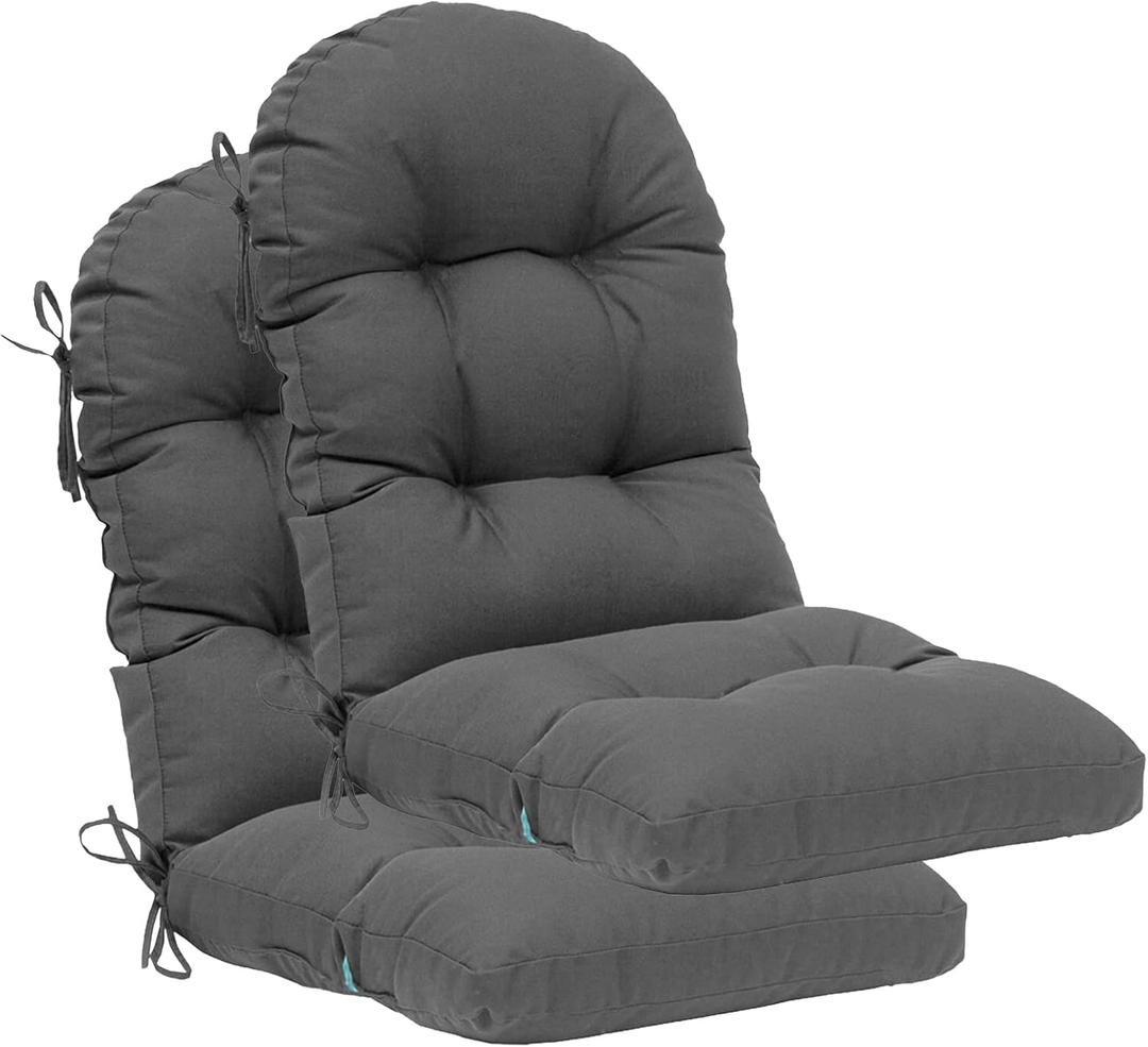 QILLOWAY Indoor/Outdoor High Back Chair Cushion for Adirondack,Spring/Summer Seasonal All Weather Replacement Rocking Chair Cushions. (Set of 2, Dark Grey) (Dark Grey)