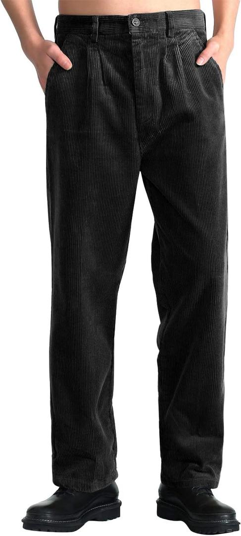 IDEALSANXUN Mens Corduroy Pants Casual Straight Leg Pleated Dress Pants (42W x 30L, )