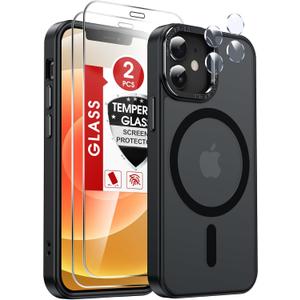 LeYi for iPhone-12 Mini Case/iPhone-13 Mini Phone Cases:[ Screen Protector X2+ Camera Cover X2] Compatible with Magsafe i iphone13 13mini Slim Protective Funda para iphone12 12mini, Black