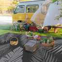 GENIMO Outdoor Rug 9' x 18' Waterproof for Patios Clearance, Reversible Outdoor Plastic Straw Camping Rug Carpet, Large Area Rugs Mats for RV, Camper, Deck, Balcony, Porch, Beach, Picnic, Black&Grey