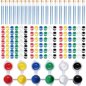 20 Pack 6 Colors Mini Acrylic Paint and Brushes Set for Kids Party Favor, Individual Paints Strips Sets with Brush for Kid, Student Painting Kit for Canvas