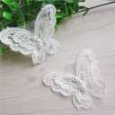 50pcs 3D Butterfly Pearl Organza Polyester Lace Trimmings Embroidered Lace Ribbon Fabric Vintage Embroidery Applique Sewing Craft Patchwork Handmade DIY Wedding Dress Clothes Decoration (White)