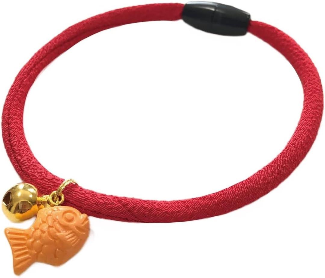 Kokoneko Honpo Cat Collar, Safety Safety with Bell, Japanese Pattern, Lightweight, Adjustable, Made in Japan, Handmade (Taiyaki, Red)