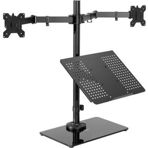 VIVO Freestanding Dual Computer Monitor and Laptop Combo Desk Stand with Glass Base, Fits up to 32 inch Monitors and 17 inch Laptops, Black, STAND-V003FGL