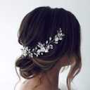 Unicra Bride Flower Wedding Hairpiece Pearls Bridal Hair Accessory with Crystals for Women and Girls (Silver)