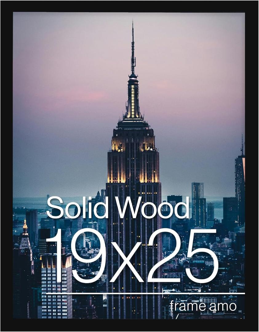 Frame Amo 19x25 Black Solid Wood Poster Frame, 1 inch Wide Border, Acrylic Face