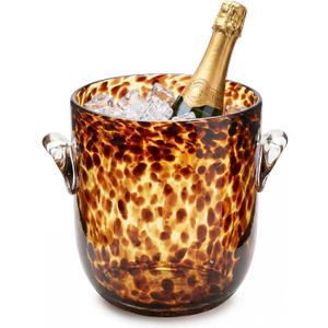 1 Pcs Tortoise Pattern Ice Bucket Glass 6.6 Inch Diameter Chiller Beverage Tub Cocktail Home Bar Accessories, Wine, Beer Ice Bucket for Drinks and Parties, Champagne Drink Cooler