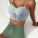 Herseas High Waisted Bikini Sets for Women Floral Print Two Piece Tummy Control Swimsuits Drawstring Short Bathing Suit (Green, S)