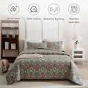 Sanracie 100% Cotton Quilt Queen Size(90"x98"), 3Pcs Flower Botanical Printed Pattern Quilted Bedspreads Set Luxury Soft Lightweight Aesthetic Bedding for All Season
