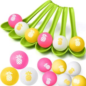 12 Pcs Luau Hawaiian Egg and Spoon Race Set Tropical Summer Aloha Themed Party Favors Birthday Supplies(Green,Pineapple)
