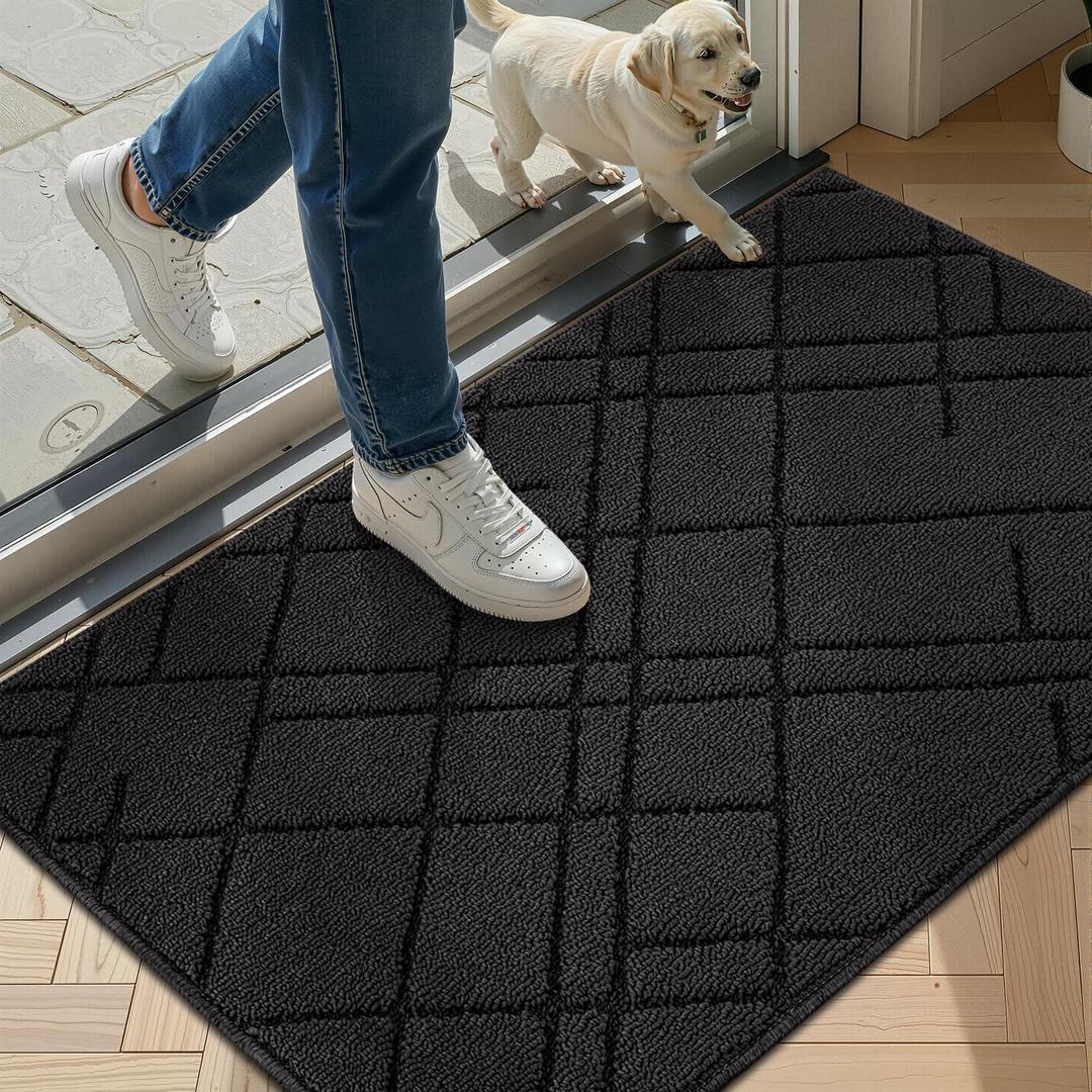 hicorfe Indoor Door Mat,32"x20" Non Slip Absorbent Door Mat Indoor Entrance,TPR Backing Dirt Trap Entryway Rug,Washable Low-Profile Stylish Welcome Mat for Hallway,Front Back Door,Kitchen(Black)