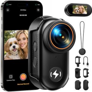 4K Mini Body Camera with 64GB Card, WiFi Thumb Action Camera with 1.47" Screen, Wearable POV Camera with Magnetic Mount, One-Click Hands-Free Portable Camcorder for Vlogging/Skiing/Travel
