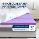 BDEUS Dual Layer 5 Inch Memory Foam Mattress Topper Queen Size, 2 Inch Gel Memory Foam Plus 3 Inch 1450 GSM Down Alternative Quilted Pillow Top Mattress Pad Cover,White