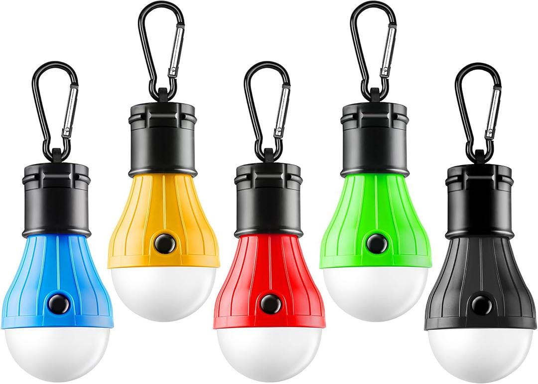 FLY2SKY Tent Lamp 5 Packs Portable Tent Light Clip Hook Hurricane Emergency Lights LED Camping Light Bulb Camping Tent Lantern Equipment for Camping Hiking Backpacking Fishing Outage