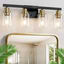 Bathroom Vanity Light, 4-Light Black and Gold Bathroom Light Fixtures with Clear Glass Shade, Bathroom Lighting Fixtures Over Mirror, Bath Black Wall Lights for Mirror Bedroom, Living Room