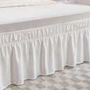 Wrap Around Bed Skirt - Ivory Queen Size Bed Skirt with 15 Inch Drop, Adjustable Elastic Dust Ruffles Easy Fit, Queen Bed Skirts with Jacquard Texture, Easy Install