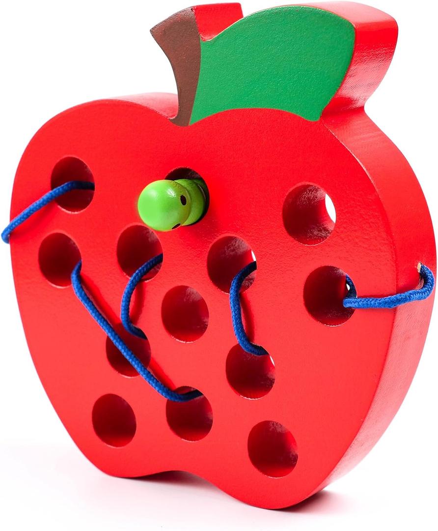 Kizh Wooden Lacing Apple Threading Toys Wood Block Puzzle Travel Game Montessori Early Learning Fine Motor Skills Educational Gift for 1 2 3 Years Old Toddlers Baby Kids